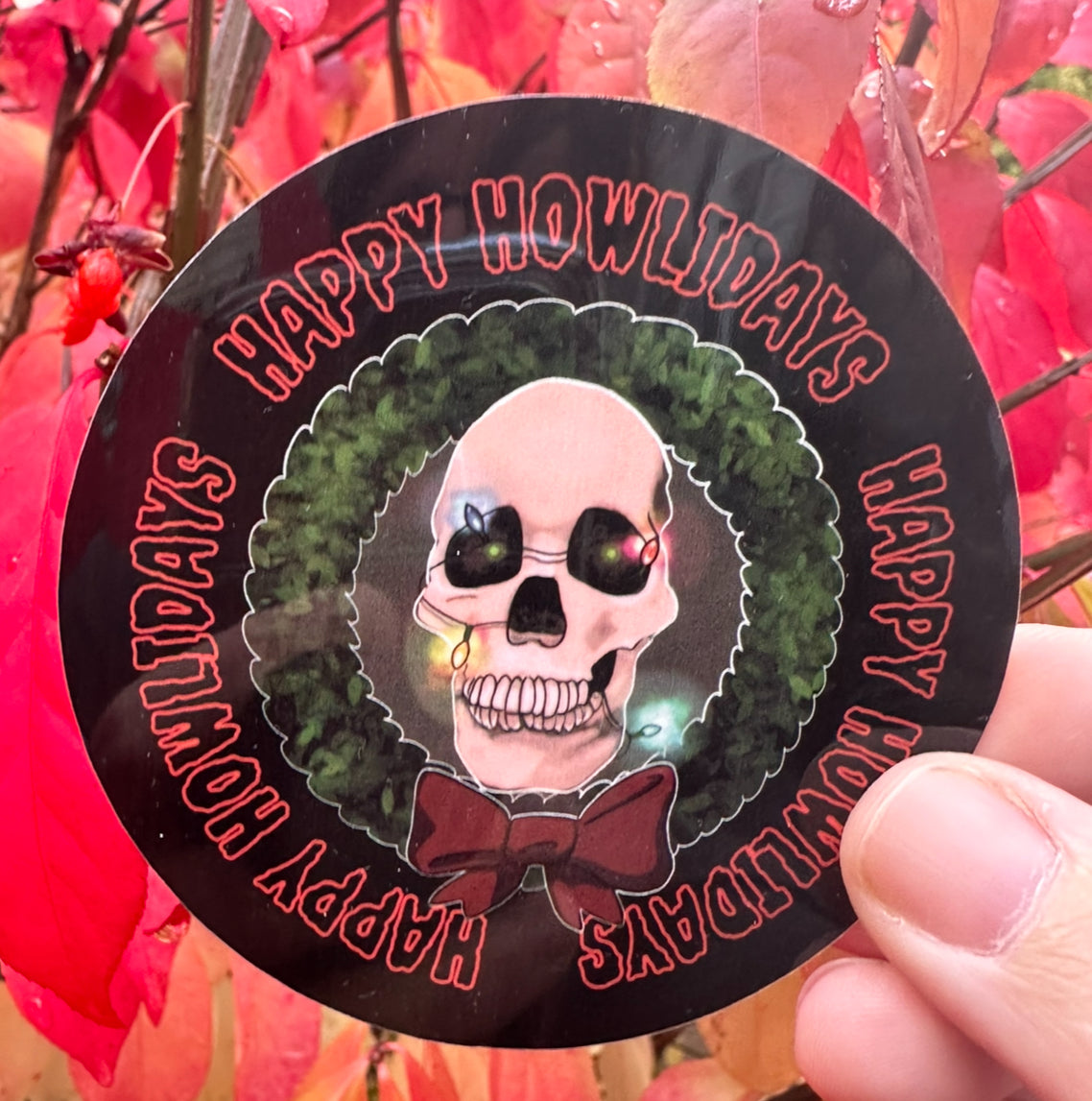 Happy Howlidays Skull Vinyl Sticker