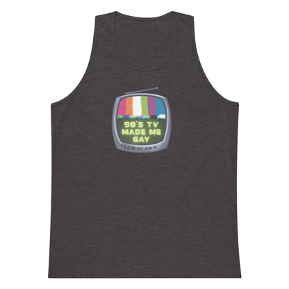 CRTV with the text 90s TV Made Me Gay tank top