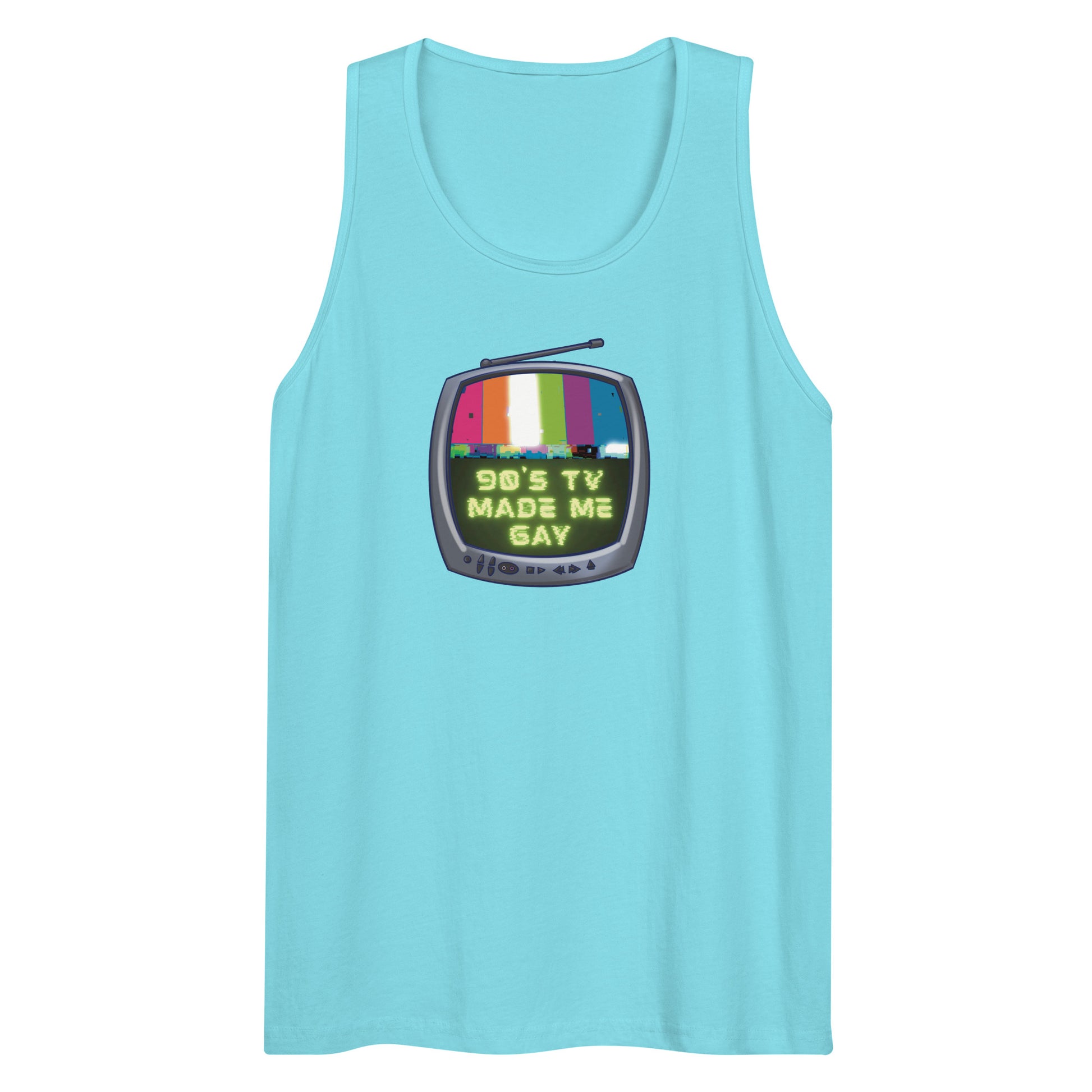 CRTV with the text 90s TV Made Me Gay tank top