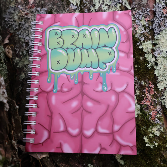 Brain motif with Brain Dump in graffiti with drips journal