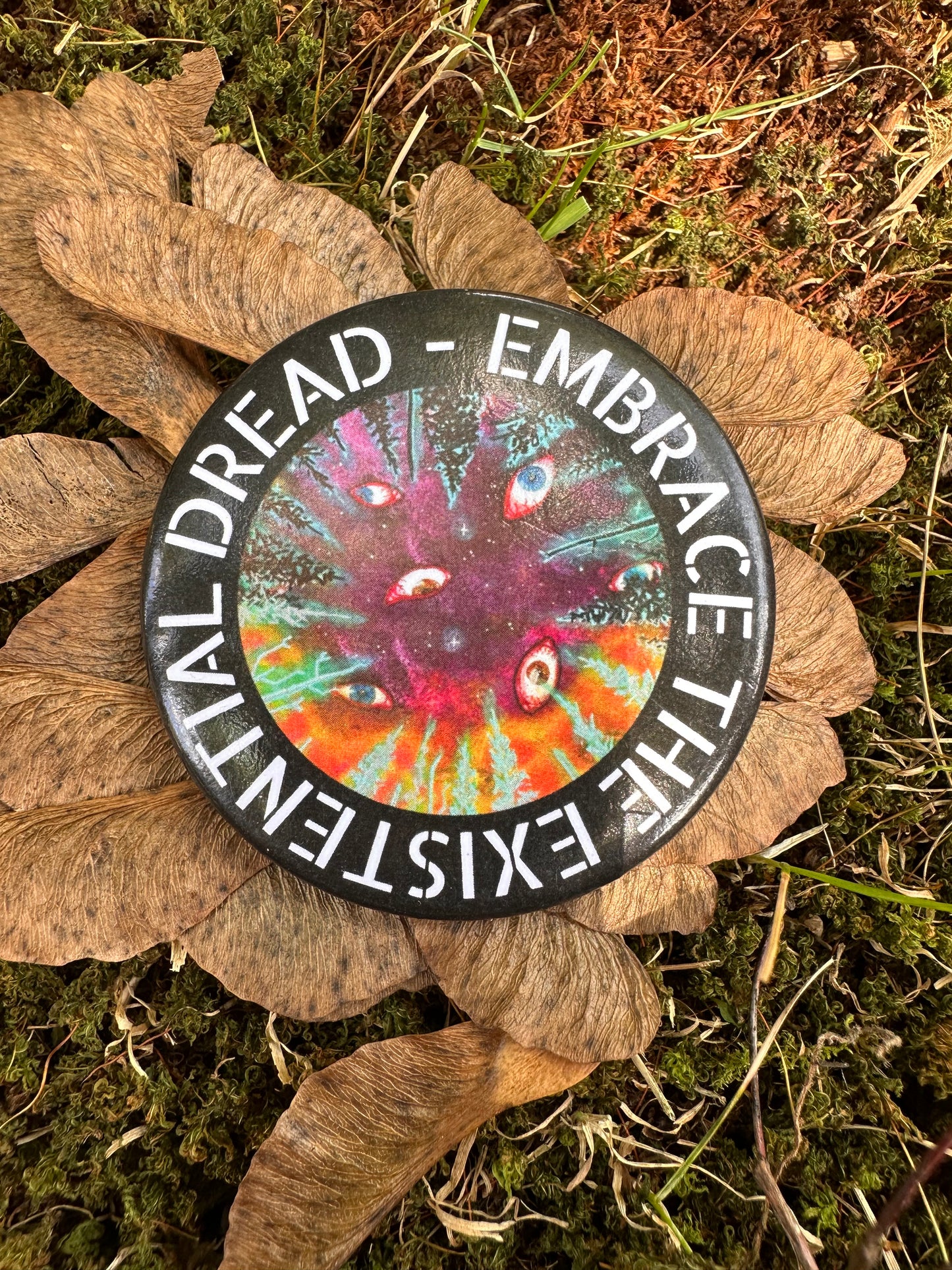 existential existentialism pin button collectible halloween surreal liminal spaces