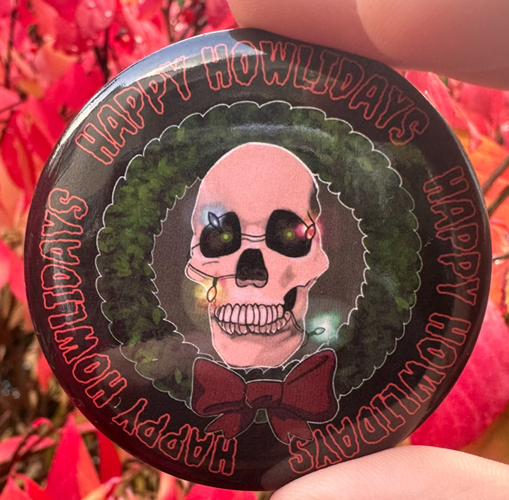 Happy Howlidays Skull Hinge Back Pin