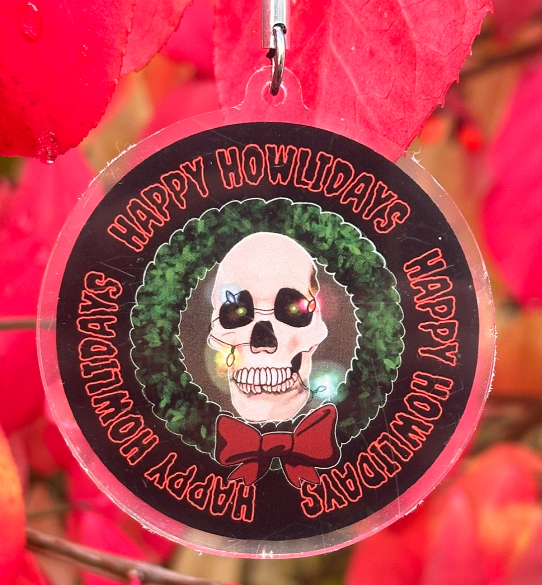 Happy Howlidays Skull  Ornament