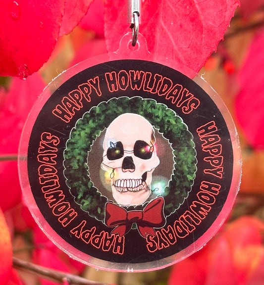 Happy Howlidays Skull  Ornament
