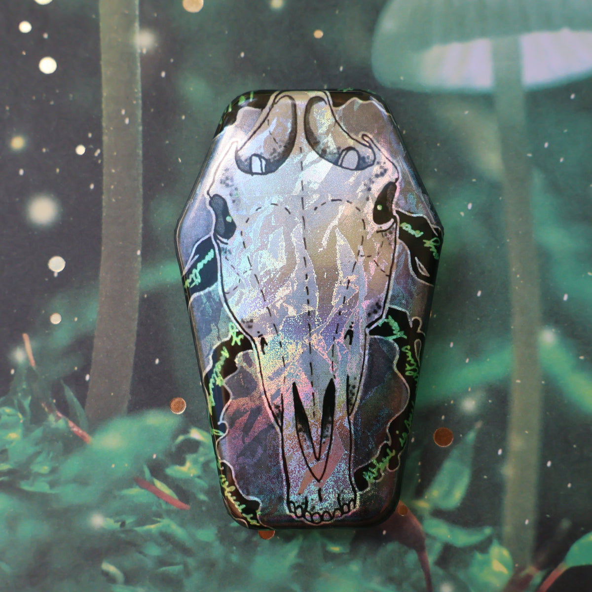 Horse skull with glowing eyes with holographic overlay
