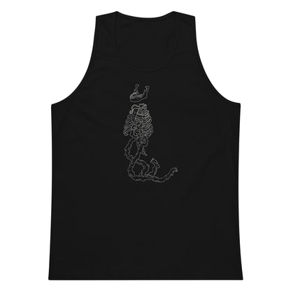 black tank top with a graphic of rib cage walking on intestines