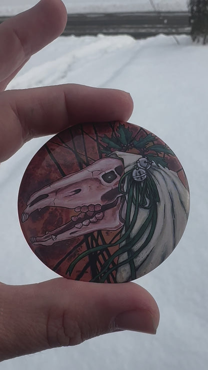 Mari Lwyd Button Pin