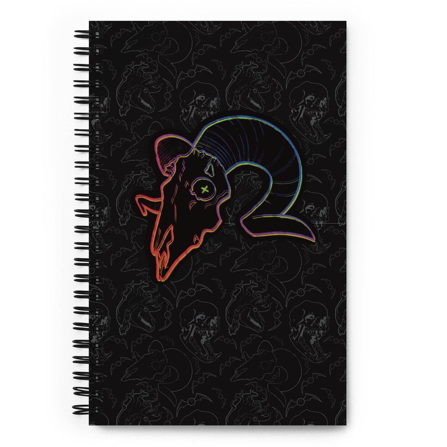 Neon Ram Skull - Spiral Dot Grid Journal